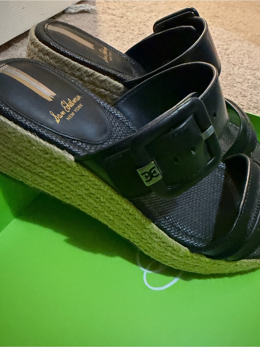 Sam Edelman Black Leather Espadrille Wedge Sandals